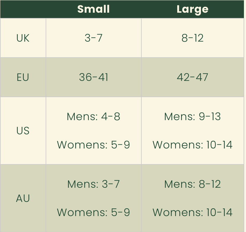 Unisex sizing guide