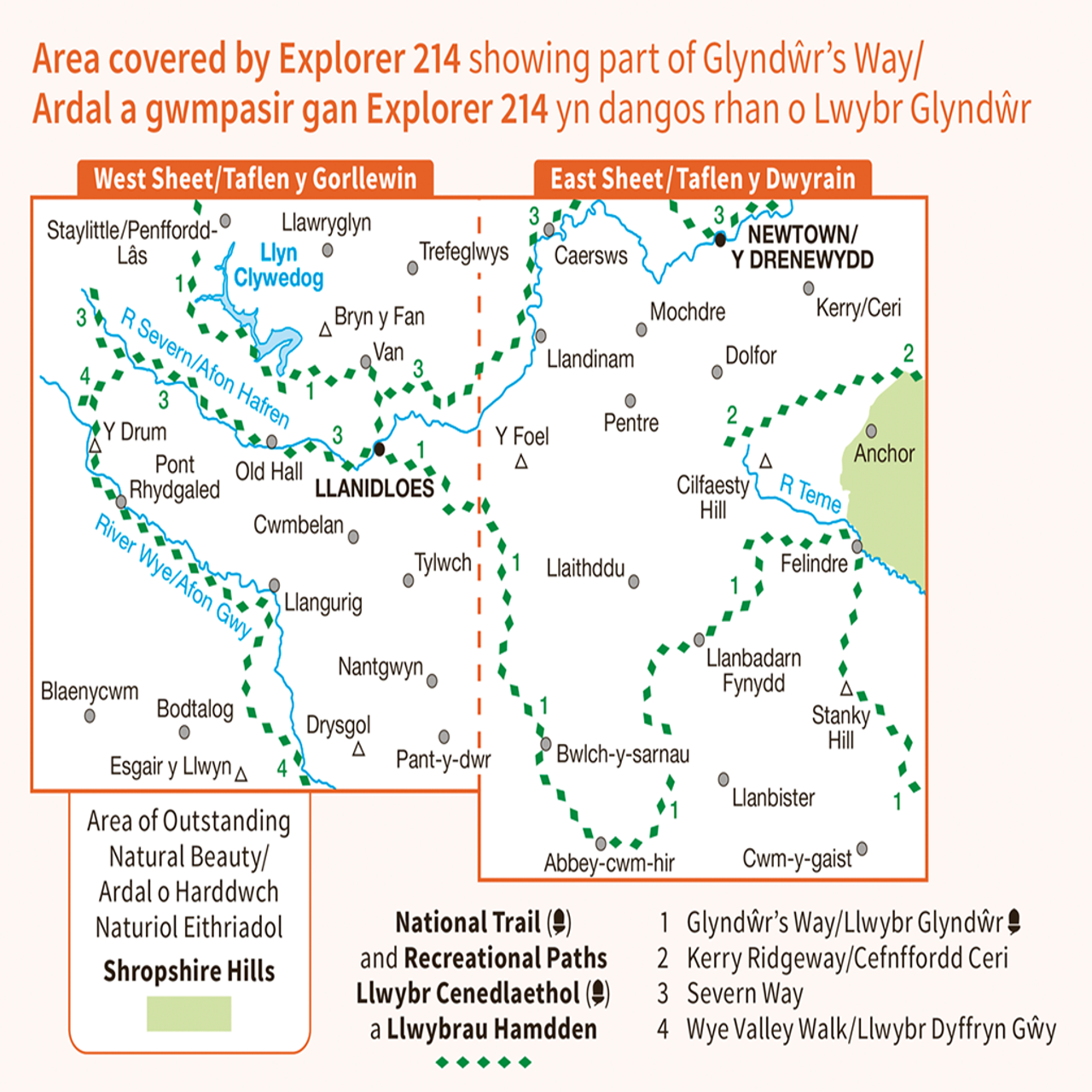 OS Explorer Map  214 Llanidloes and Newtown